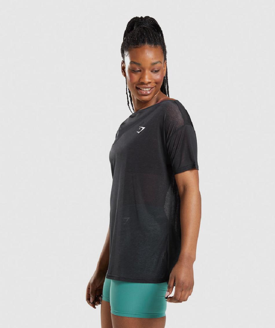 Corp Tops Gymshark Entrenamiento Oversized Mujer Negras | CO 2451CTV